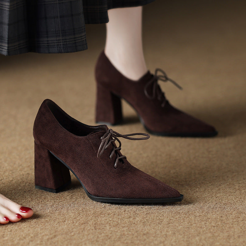 lace-up block heel shoes with suede finish - NOIRVA