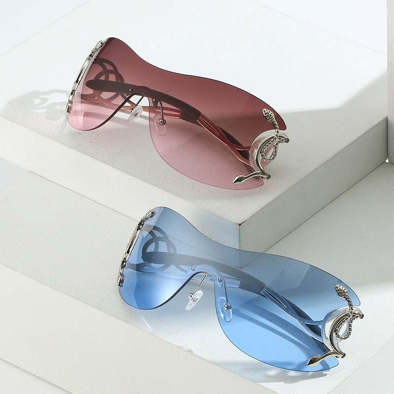 futuristic rimless sunglasses with snake metalwork - NOVAQ
