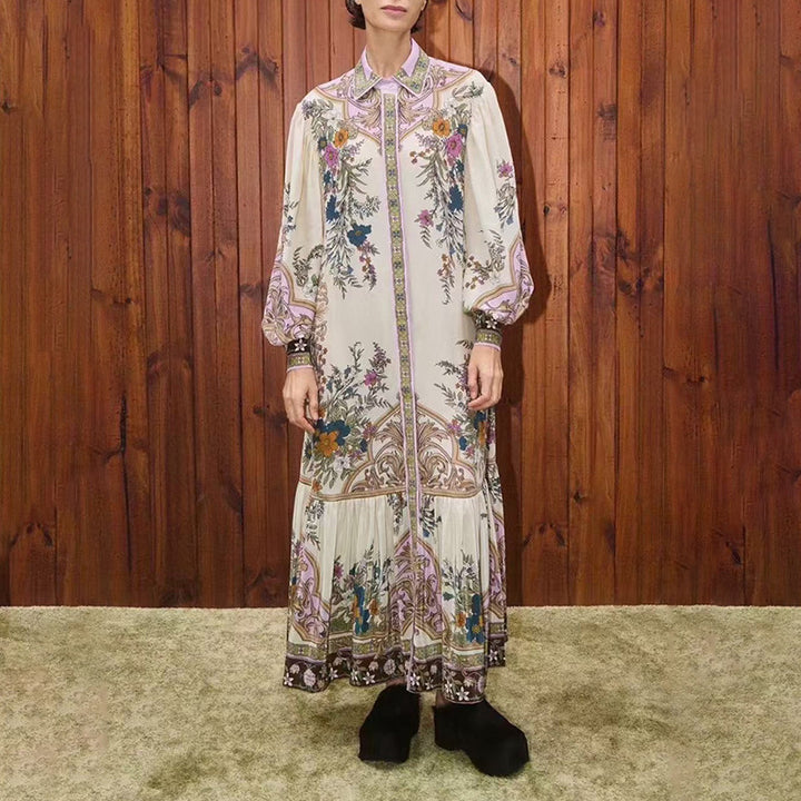 Long-sleeve midi dress with floral baroque print – SERENALWI