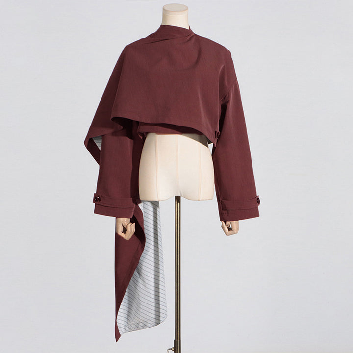 asymmetric cropped jacket with draped overlay – RHEA