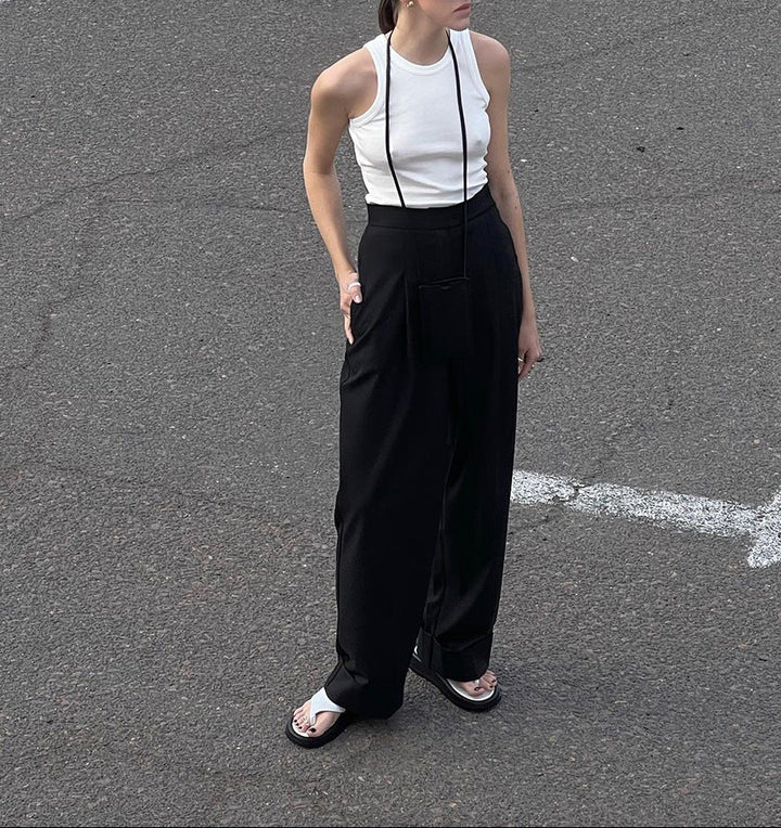 wide-leg tailored pants with high waistband – LUXE