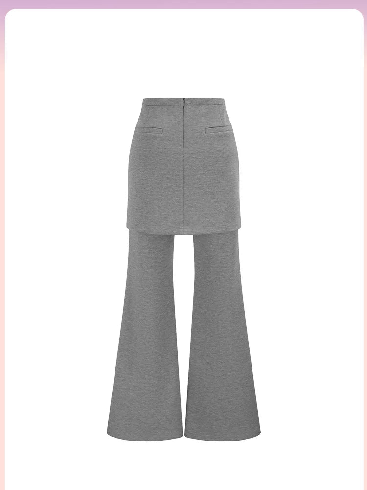 Layered Flare Pants Skirt - Heather
