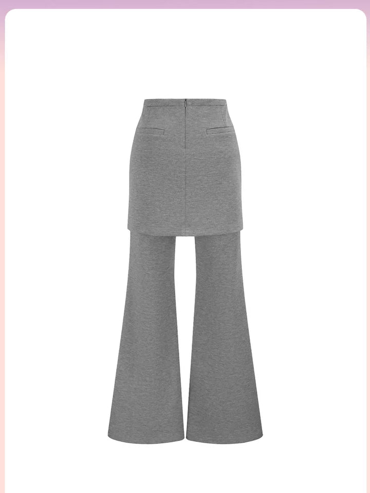 Layered Flare Pants Skirt - Heather