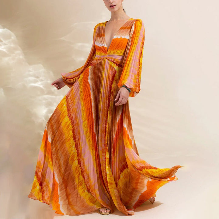 pleated cut-out one-piece with maxi flow skirt – SUNSET