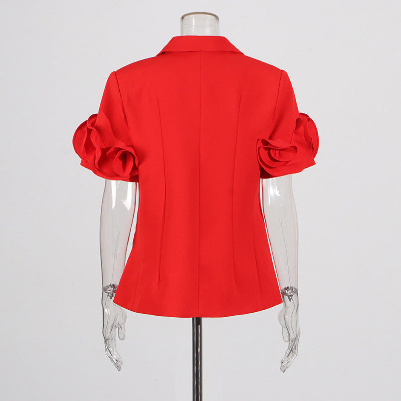 Ensemble jupe blazer à manches courtes avec manches florales 3D – Senfera 