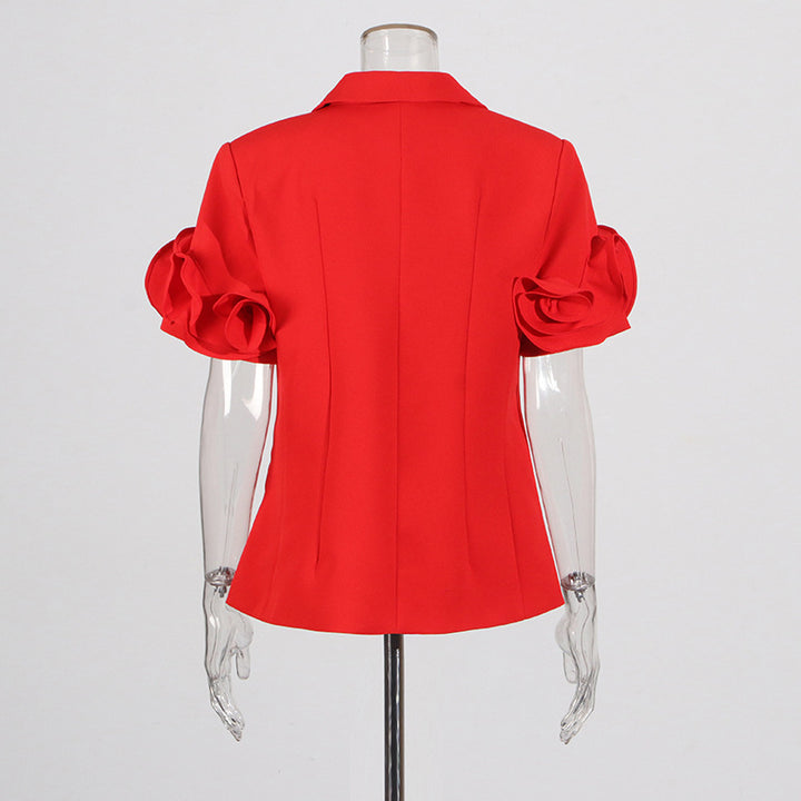 Ensemble jupe blazer à manches courtes avec manches florales 3D – Senfera 