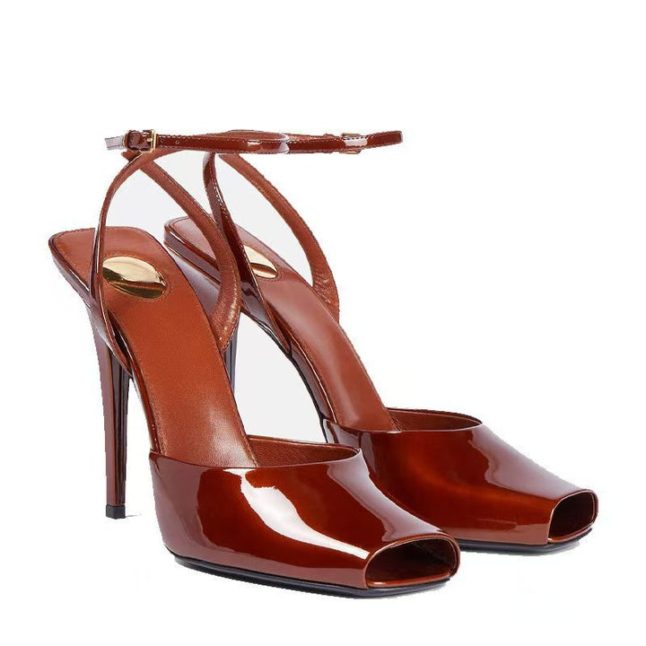 patent leather peep-toe heels with ankle strap – MARA