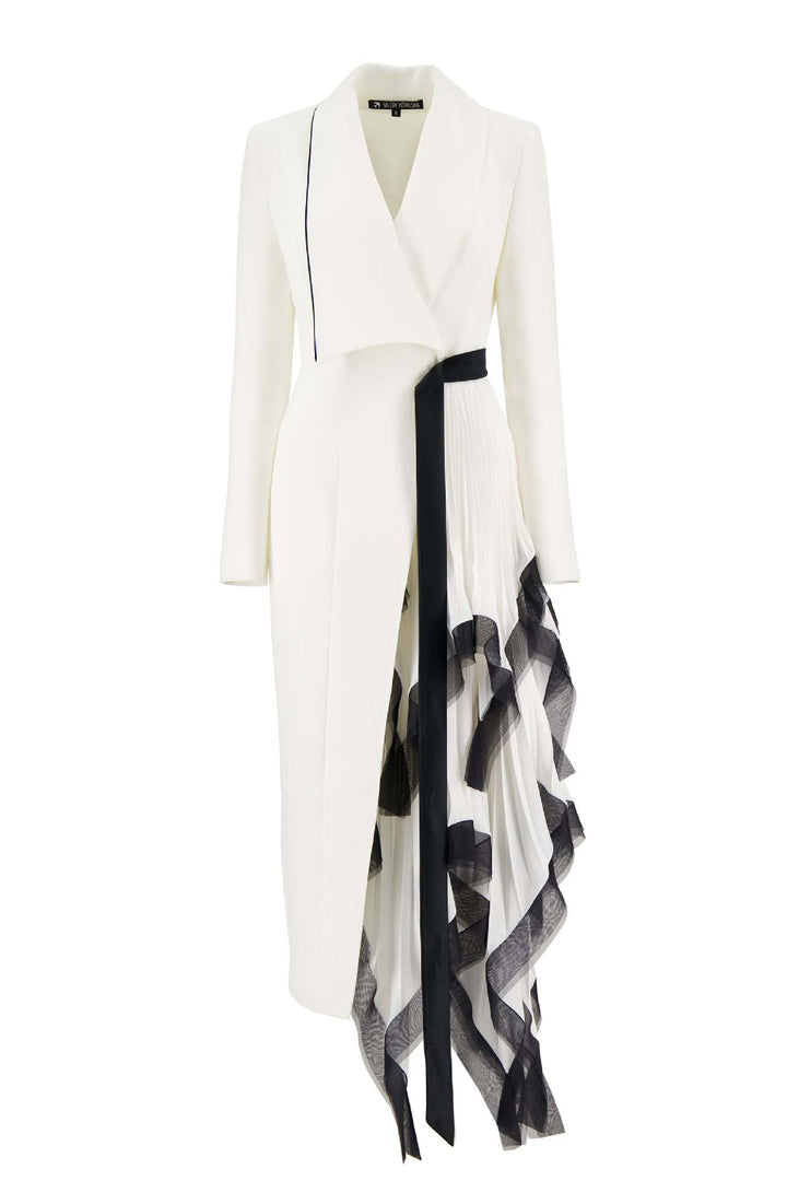 asymmetric wrap dress with pleated ruffle panel - ASTRID