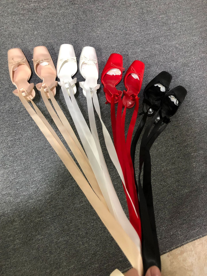 satin platform heels with ribbon ankle ties – BELLE