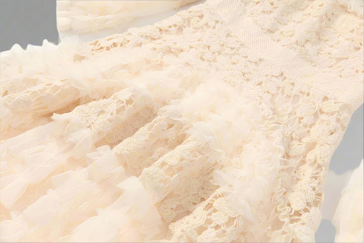long-sleeve embroidered tulle gown with tiered skirt – ALINA