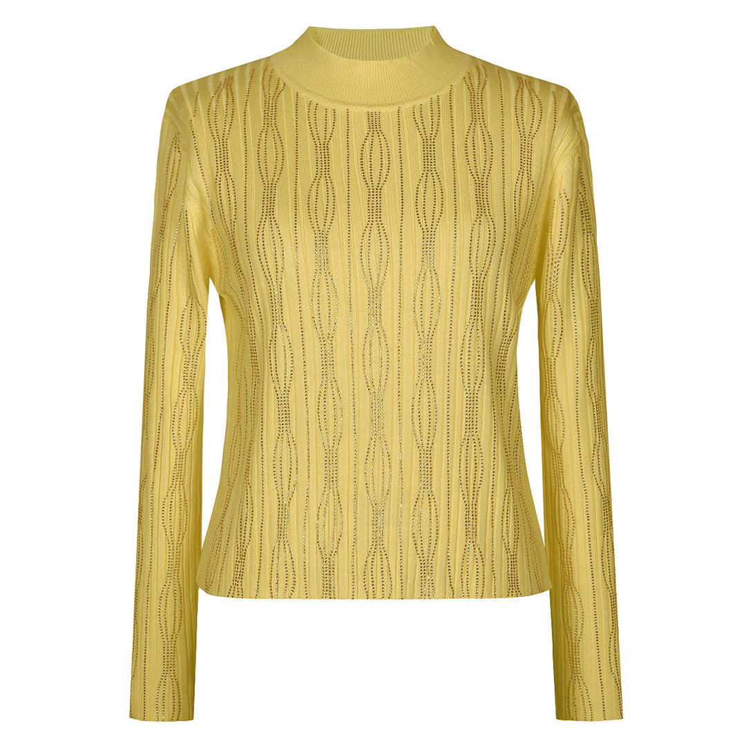 long sleeve knit blouse with sheer texture - NORATRO
