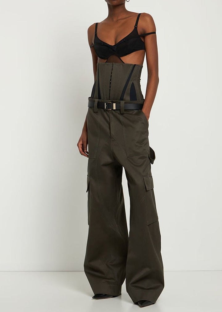 off-shoulder leather corset top with cargo pants – Felicitas