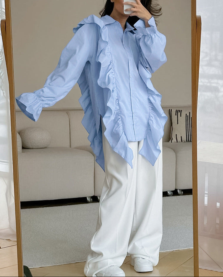 oversized shirt with cascading ruffle panels – AURORA