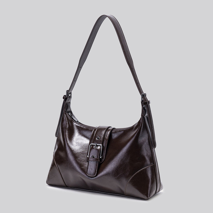 Elegant Glossy Buckle Shoulder Bag - Chic