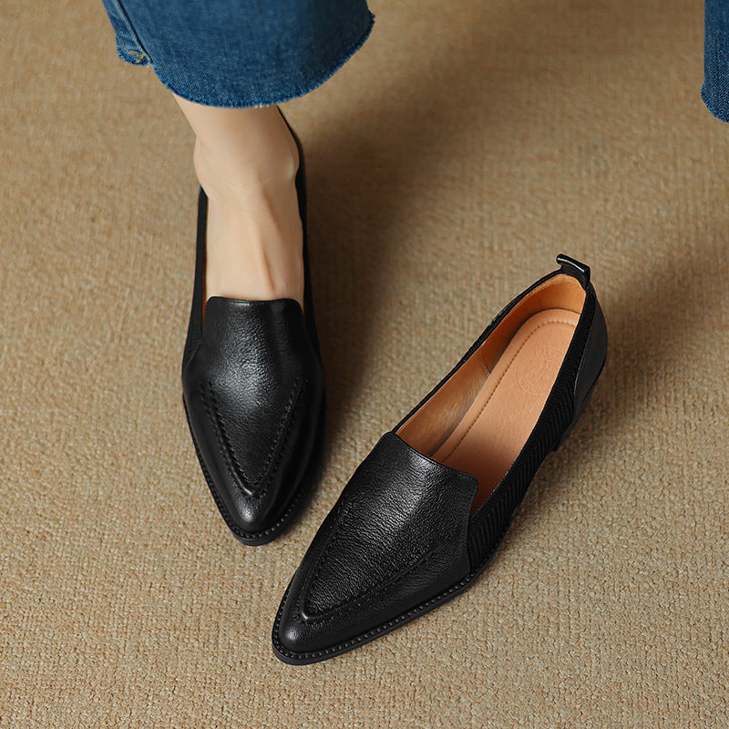 taupe leather block heel loafers with knit side panels – LENORA