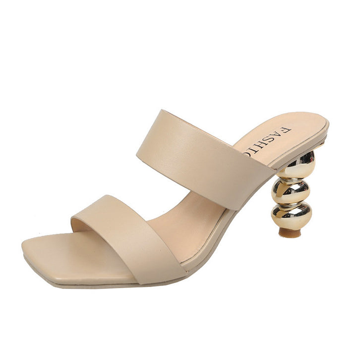 double strap mule sandals with sculpted metallic heel - FIORAZU