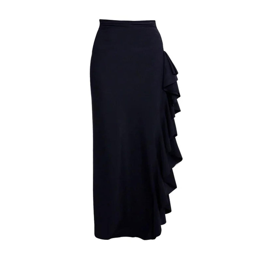 deep plunge swimsuit with sheer panel and ruffle maxi skirt – SILHOUETTE