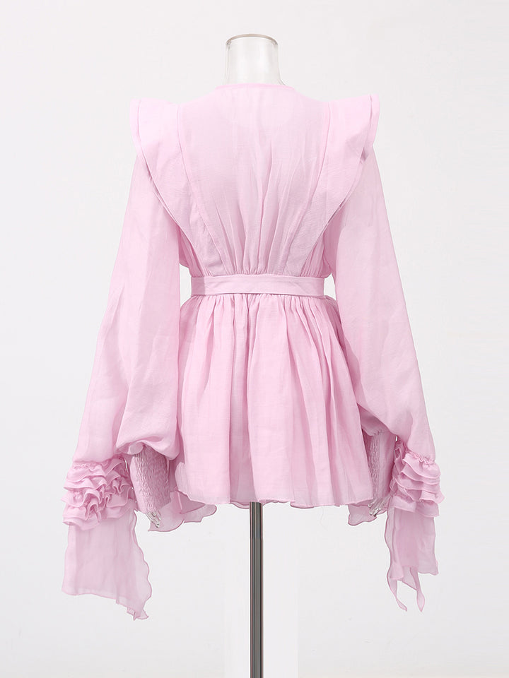ruffled chiffon mini dress with waist tie – ROSALIE
