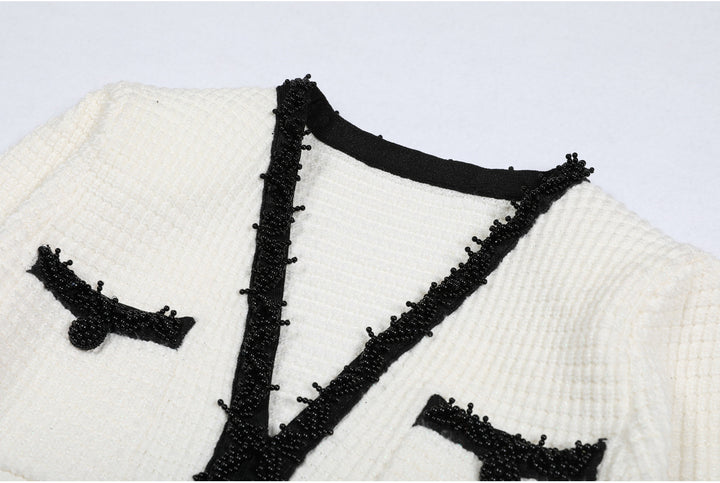 long sleeve tweed mini dress with contrast trim - VALENTIXA