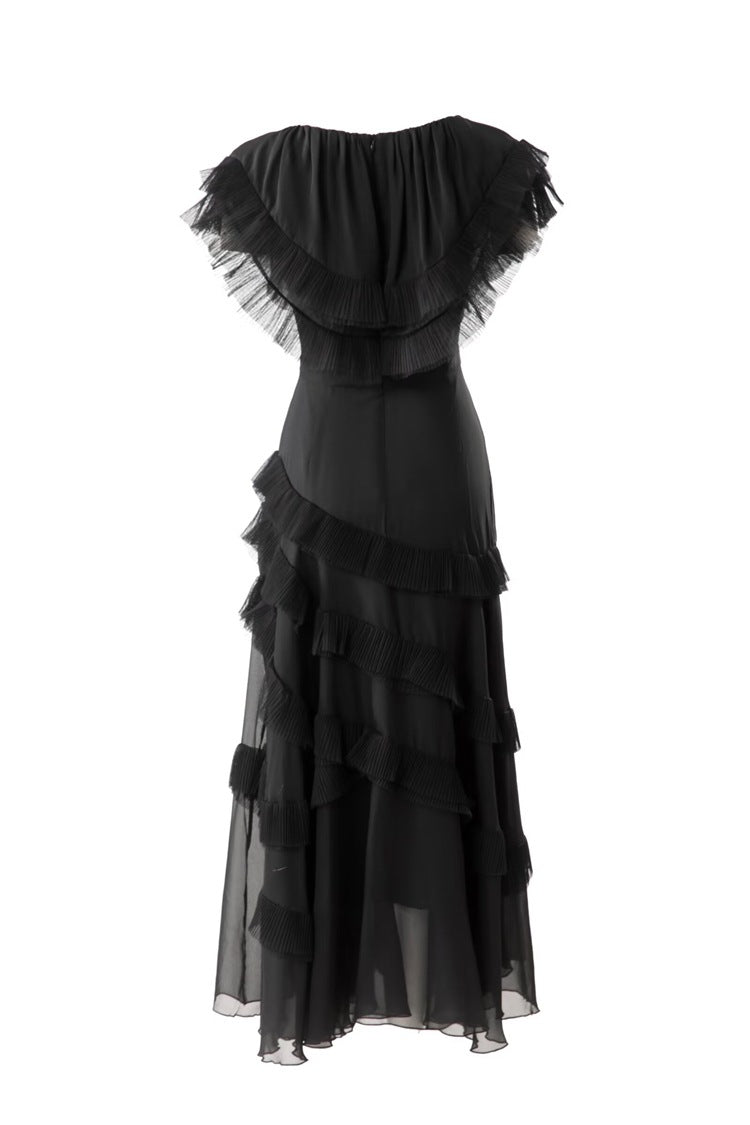Ruffled chiffon midi dress with layered flounce details – BLUSHÉ