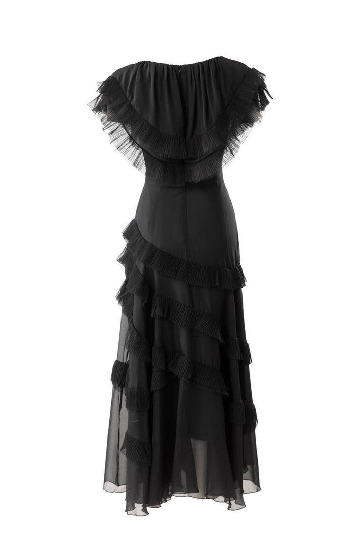 Ruffled chiffon midi dress with layered flounce details – BLUSHÉ