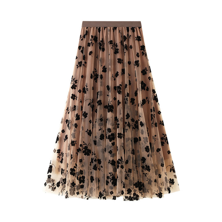 Floral Mesh Maxi Skirt with Elastic Waist – FLOREA