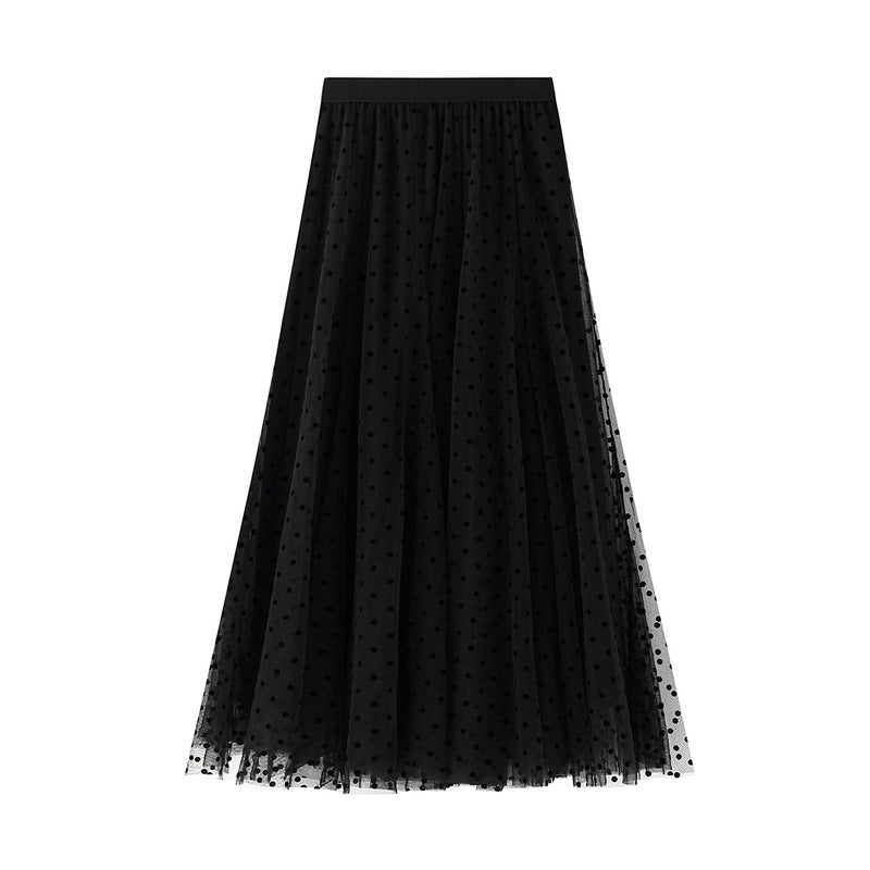 Polka Dot Mesh Maxi Skirt with Elastic Waist – LUMINA