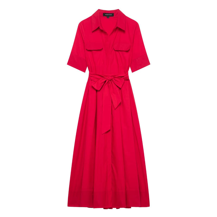 Elegant Belted Maxi Shirt Dress - Scarlet