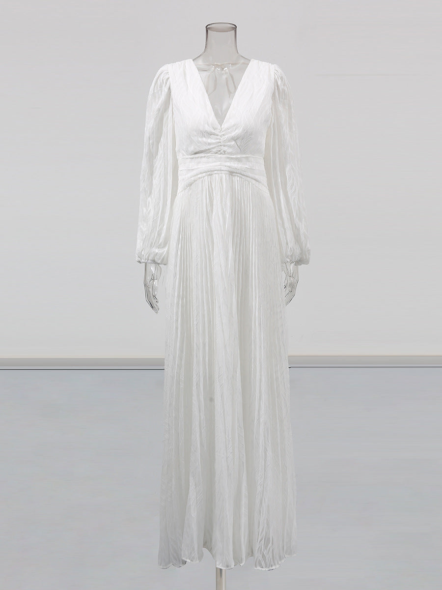long sleeve ruched waist chiffon maxi dress – AURORA