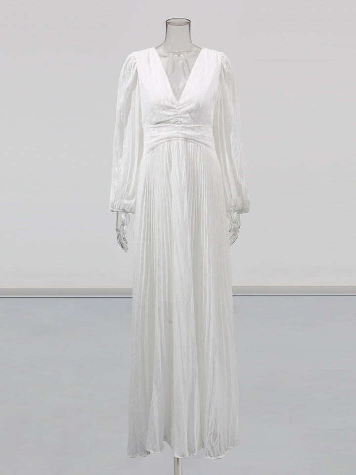 long sleeve ruched waist chiffon maxi dress – AURORA