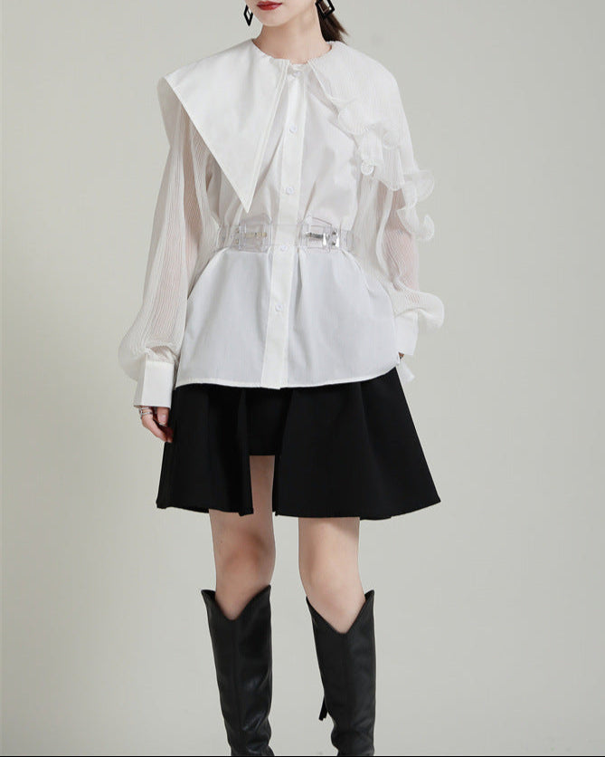 Ruffled shoulder shirt dress with belt - Vinky