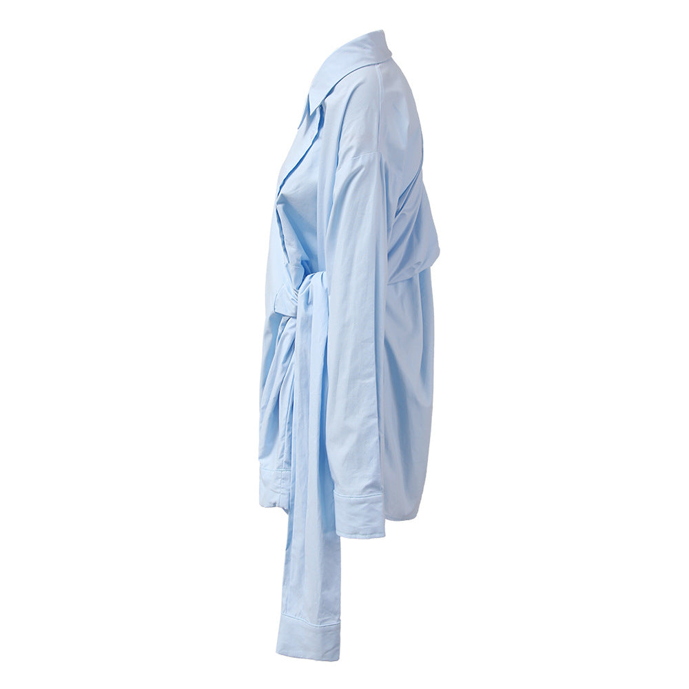 Asymmetric Wrap Shirt with Side Tie – LUMINA