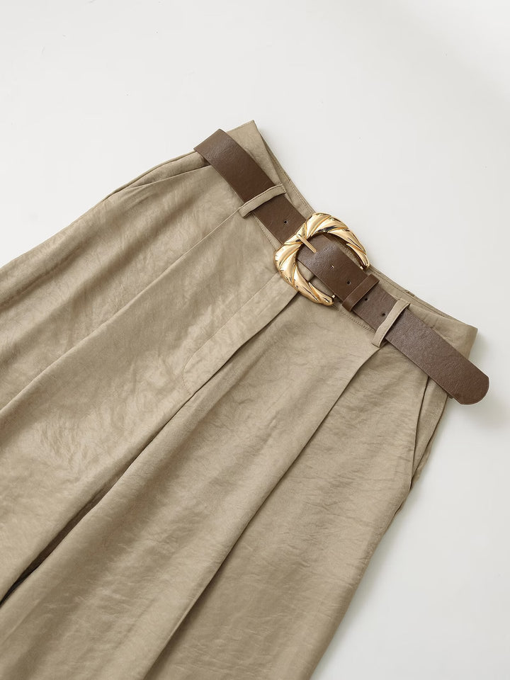 high-waist wide-leg trousers with statement belt – CALISTA