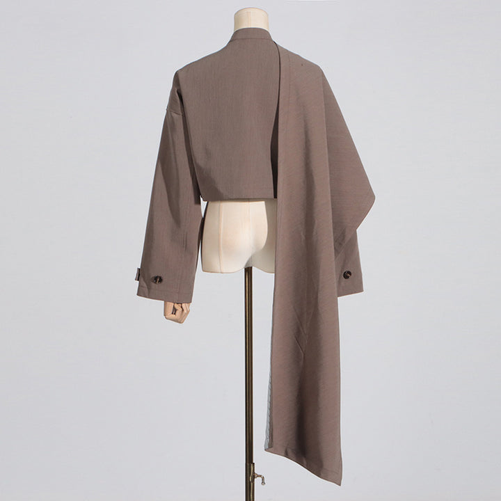 asymmetric cropped jacket with draped overlay – RHEA