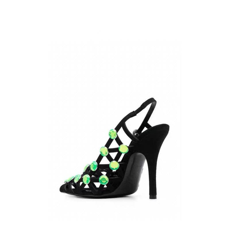 lattice slingback heels with emerald studs – SERENA