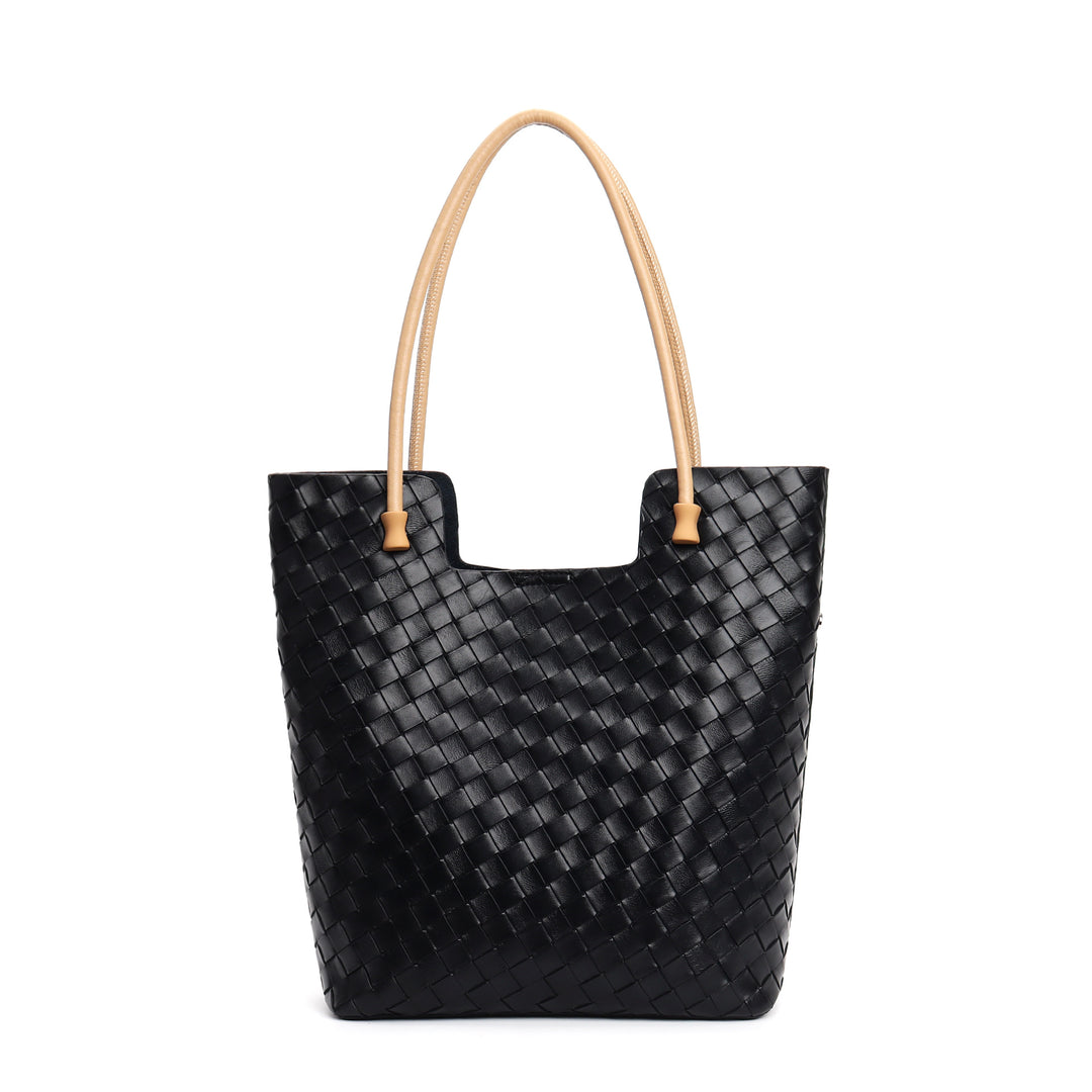 woven leather tote bag with contrast shoulder straps - RIWA
