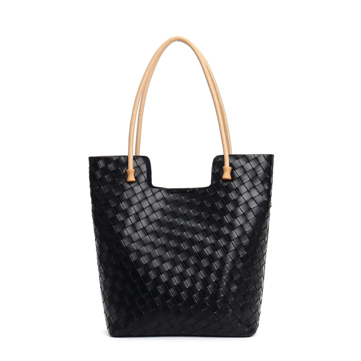 woven leather tote bag with contrast shoulder straps - RIWA