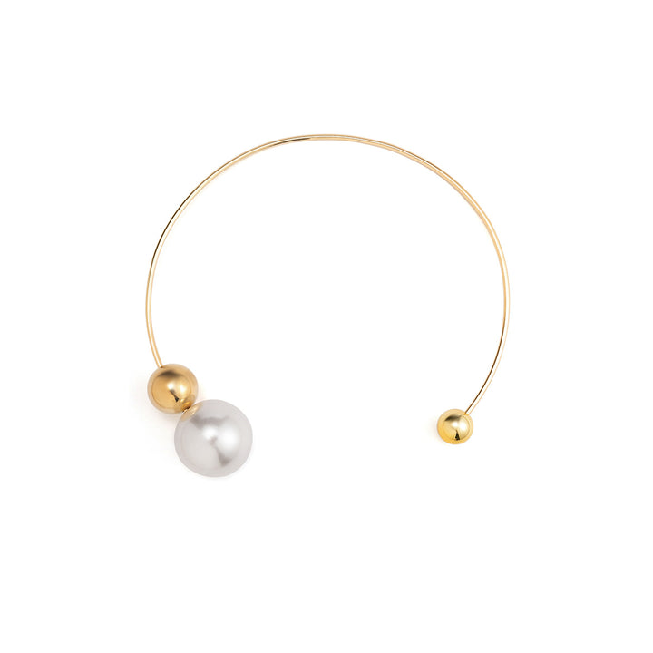 Open choker necklace with oversized pearl and metal sphere - Siply