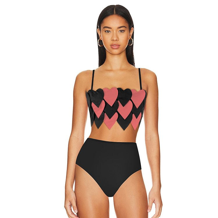 heart appliqué crop bikini with midi slit skirt set – LOVE