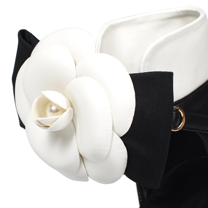 two-tone ankle heels with floral accent – CAMELLIA