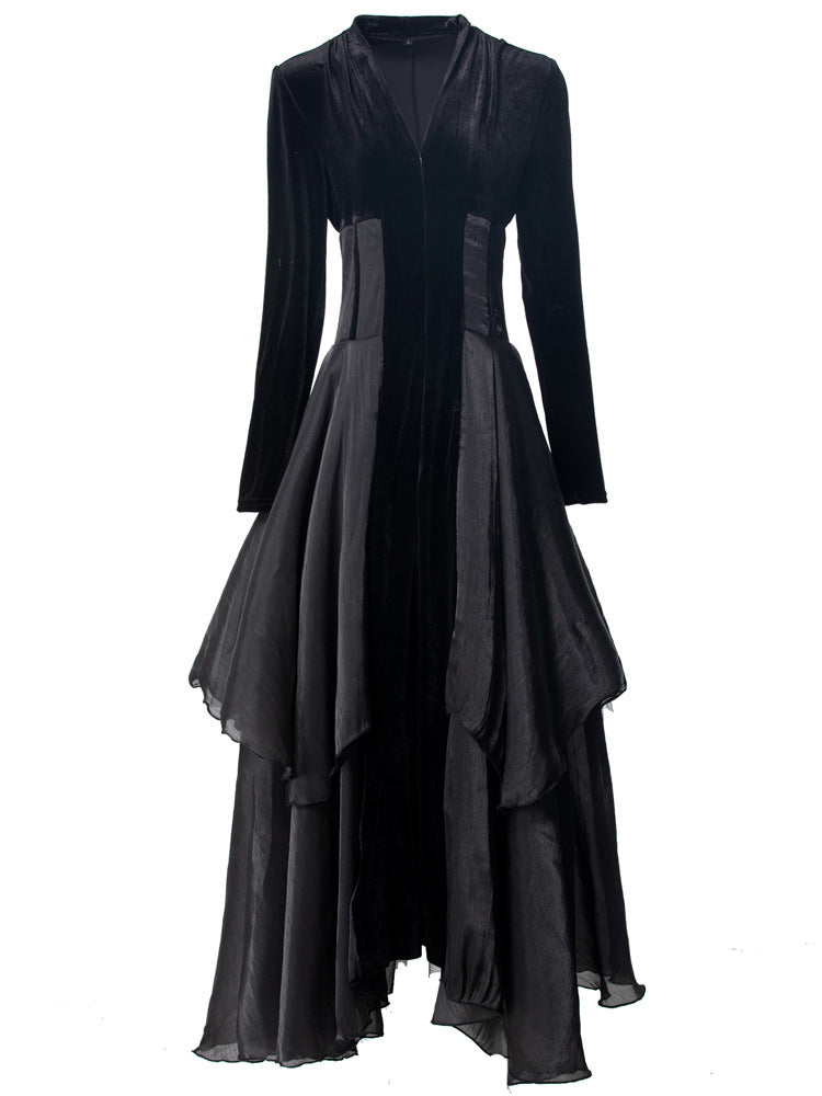 velvet and organza layered gown with plunge neckline – NOLSI