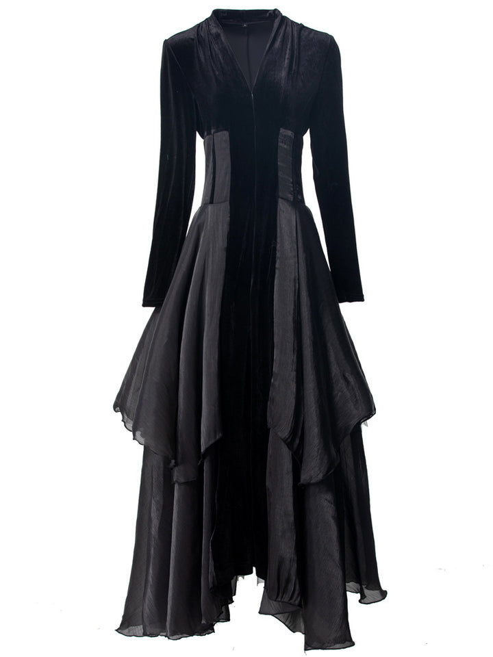 velvet and organza layered gown with plunge neckline – NOLSI