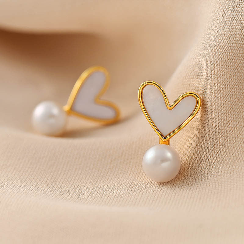 أقراط على شكل قلب مع لؤلؤة متدلية - ألكرو