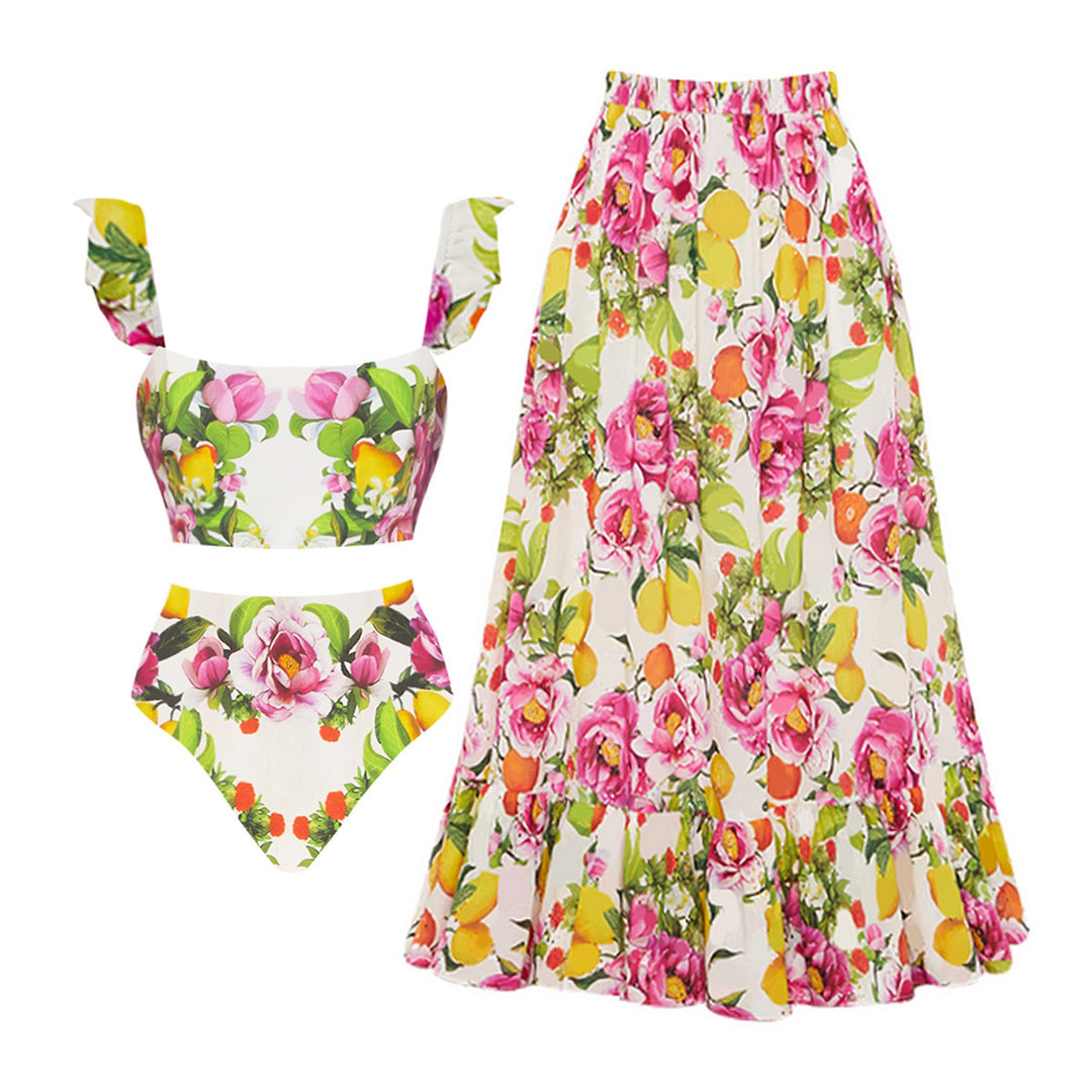 floral citrus bikini set with flowy maxi skirt – LEMON
