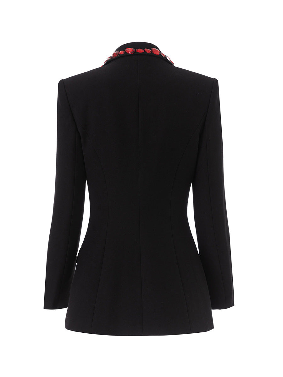 Embellished red-crystal lapel blazer – SCARLET