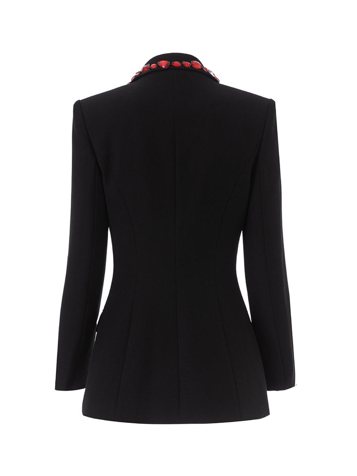 Embellished red-crystal lapel blazer – SCARLET