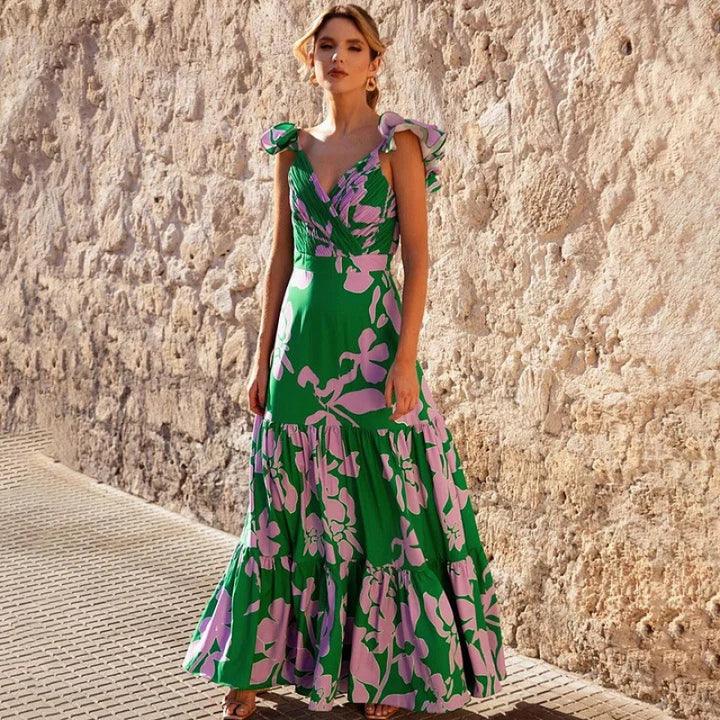 bow-strap floral swimsuit with tiered maxi skirt – ELADWY