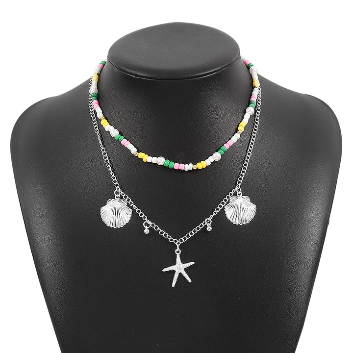 beaded layered necklace with starfish and shell charms - CORALIANA