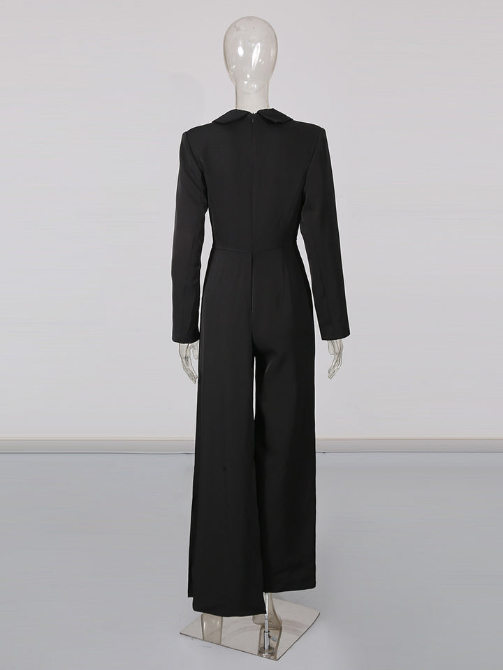 tailored wide-leg jumpsuit with crystal floral applique – ÉTOILE