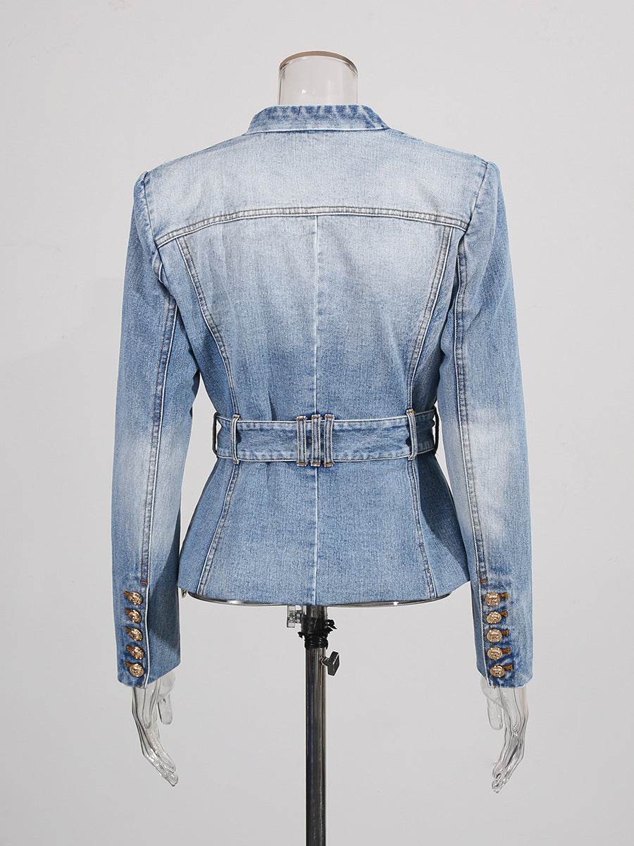 belted denim tailored jacket with utility pockets – AURELIA